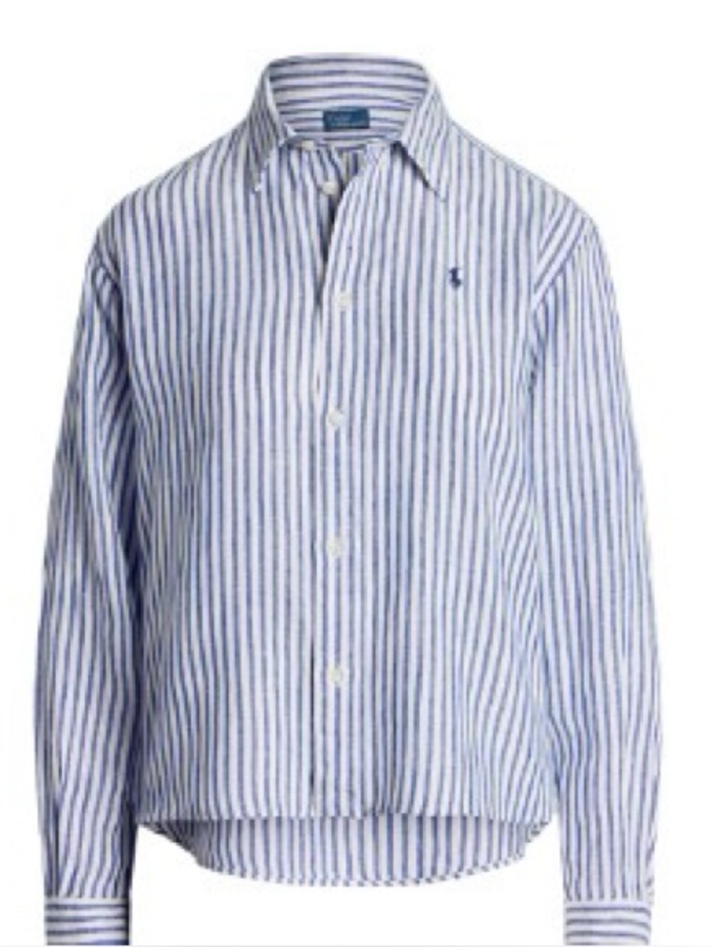 Polo Ralph Lauren Linen Crop Boxy Fit Wide Blue White Striped Button-Down Shirt